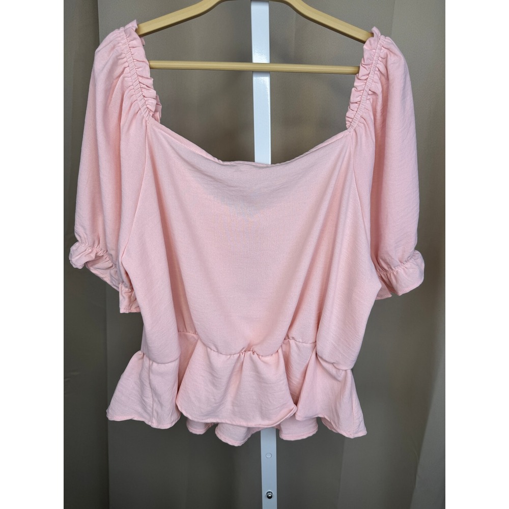 NWT Altar'd State Dusty Pink Ruched Peplum Top Puff Sleeve Blouse L - Picture 2 of 6